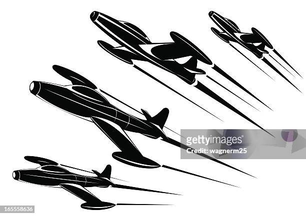 klassische jet-flugzeug-zwei ausblick - fighter plane stock-grafiken, -clipart, -cartoons und -symbole
