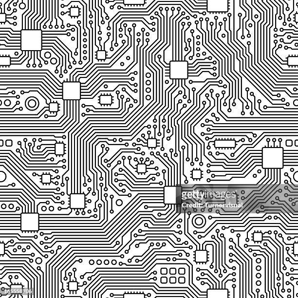 circuit board vector - seamless tile - computer white background stock illustrations