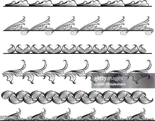 illustrazioni stock, clip art, cartoni animati e icone di tendenza di con foglia confine-mano incisione - cartouche