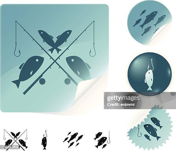 fishing icons - fishing rod stock illustrations