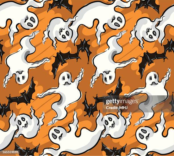 bats and ghosts - halloween seamless pattern - halloween pattern vector seamless stock illustrations