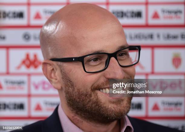 Thiago Scuro AS Monaco Director of Sport is interviewed prior to the Ligue 1 Uber Eats match between AS Monaco and RC Lens at Stade Louis II on...