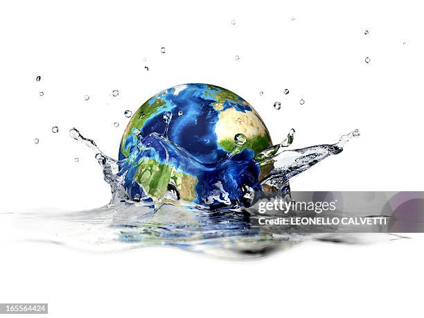 earth falling into water, artwork - flood stock illustrations