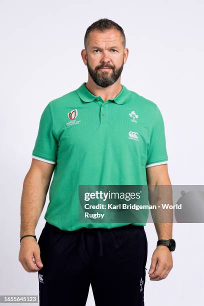 Andy Farrell, Head Coach of Ireland, poses for a portrait during the Ireland Rugby World Cup 2023 Squad photocall on September 01, 2023 in Tours,...