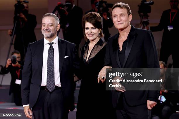 Fortunato Cerlino, Fanny Ardant and Oliver Masucci attend a red carpet for the Campari Passion For Film Award Ceremony & "The Palace" at the 80th...