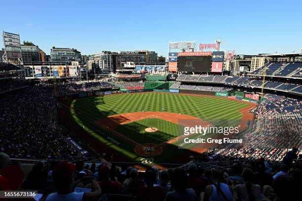 General view of Nationals Park during the game between the Washington Nationals and the Miami Marlins in the third inning at Nationals Park on...