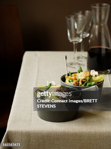 Bowls of asparagus with chicken Bowls of asparagus with chicken