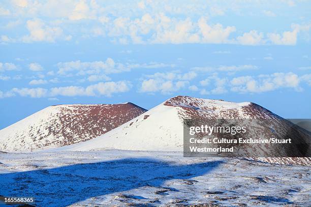 snowy hilltops and blue sky - cinder cone volcano stock pictures, royalty-free photos & images