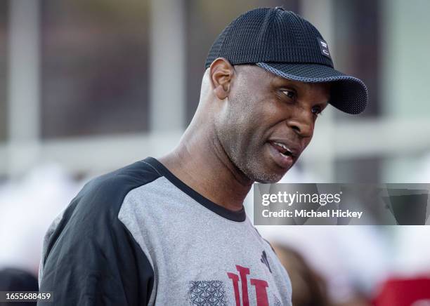 Indiana Hoosiers men's assistant basketball coach Calbert Chaney is seen before the game against the Indiana State Sycamores at Memorial Stadium on...