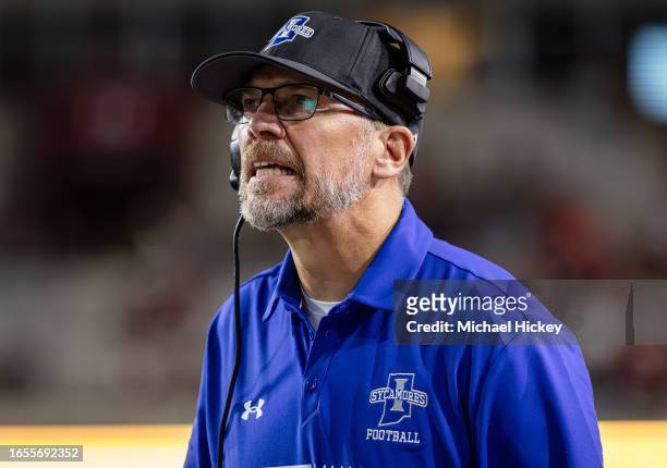 Head coach Curt Mallory of the Indiana State Sycamores is seen during the game against the Indiana Hoosiers at Memorial Stadium on September 8, 2023...