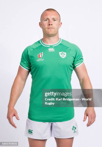 Keith Earls of Ireland poses for a portrait during the Ireland Rugby World Cup 2023 Squad photocall on September 01, 2023 in Tours, France.