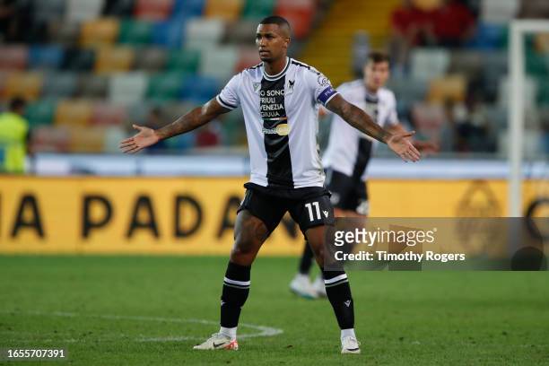 Walace of Udinese gestures during the Serie A TIM match between Udinese Calcio and Frosinone Calcio at Udinese Arena on September 02, 2023 in Udine,...
