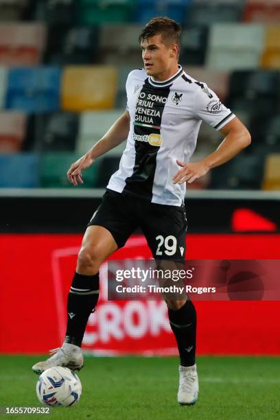 Jaka Bijol of Udinese looks on with the ball during the Serie A TIM match between Udinese Calcio and Frosinone Calcio at Udinese Arena on September...