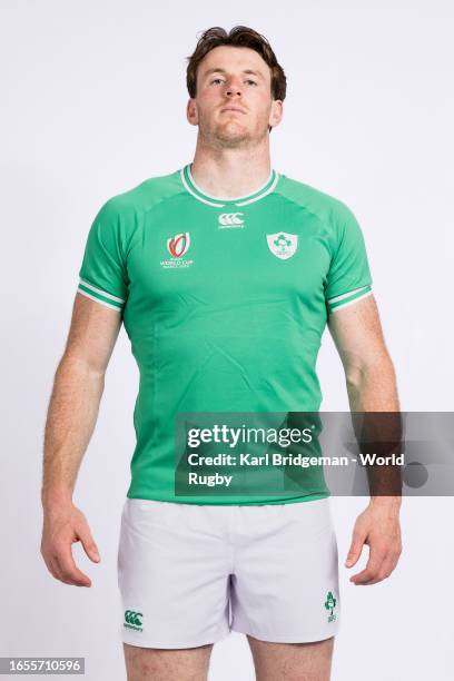 Ryan Baird of Ireland poses for a portrait during the Ireland Rugby World Cup 2023 Squad photocall on September 01, 2023 in Tours, France.