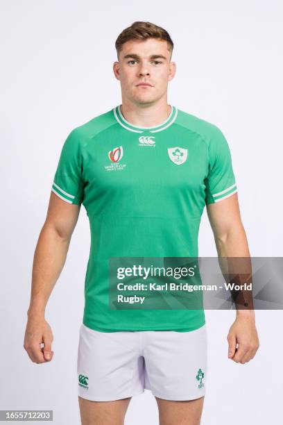 Garry Ringrose of Ireland poses for a portrait during the Ireland Rugby World Cup 2023 Squad photocall on September 01, 2023 in Tours, France.