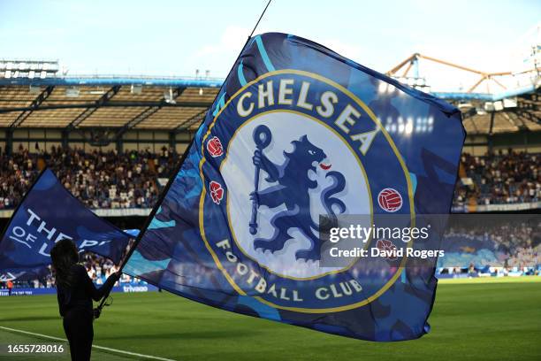 Chelsea flags during the Premier League match between Chelsea FC and Nottingham Forest at Stamford Bridge on September 02, 2023 in London, England.