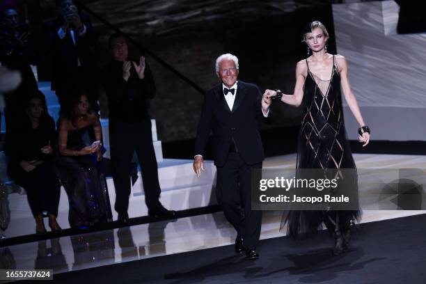 Giorgio Armani attends Giorgio Armani "One Night In Venice" runway show on September 02, 2023 in Venice, Italy.