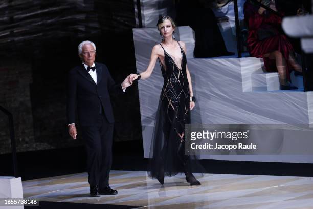 Giorgio Armani attends Giorgio Armani "One Night In Venice" runway show on September 02, 2023 in Venice, Italy.