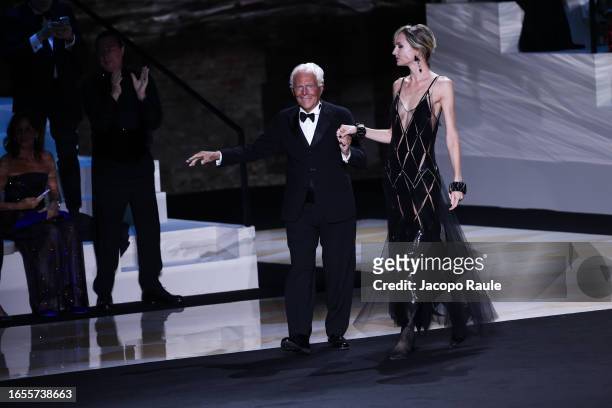 Giorgio Armani attends Giorgio Armani "One Night In Venice" runway show on September 02, 2023 in Venice, Italy.