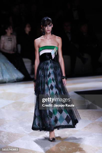 Model walks the runway of Giorgio Armani "One Night In Venice" show on September 02, 2023 in Venice, Italy.