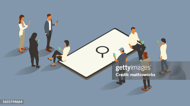 search icon on phone - looking at smart phone stock illustrations