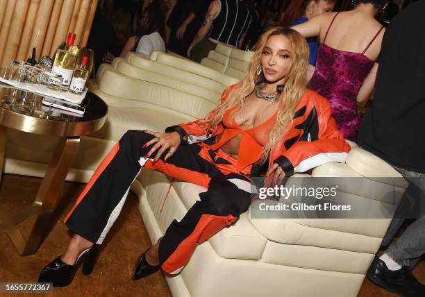 Image contains partial nudity.) Tinashe at the Dion Lee Spring 2024 Runway Show afterparty at the Boom Boom Room on September 9, 2023 in New York,...