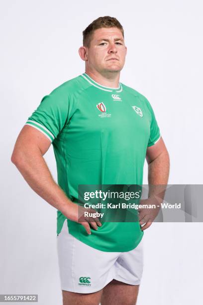 Tadhg Furlong of Ireland poses for a portrait during the Ireland Rugby World Cup 2023 Squad photocall on September 01, 2023 in Tours, France.