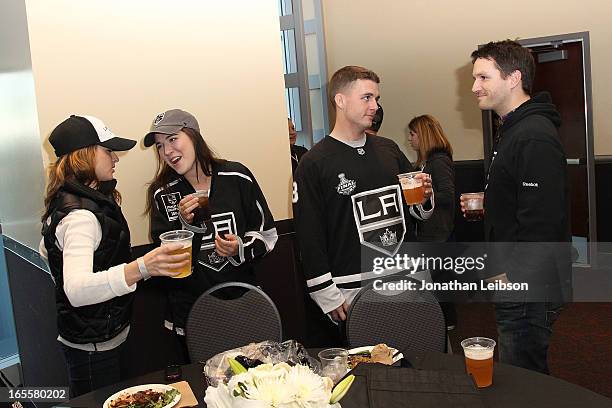 Kings fans attend the LA Kings Chalk Talk & Game Experience at Staples Center on April 4, 2013 in Los Angeles, California.