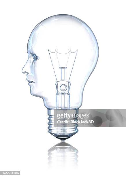 light bulb head (profile) - head profile stock pictures, royalty-free photos & images