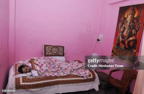 Arvind Kejriwal was taking rest during his fast in a room nearby to his Stage at Sunder Nagari on April 4, 2013 in New Delhi, India. The fast of AAP...