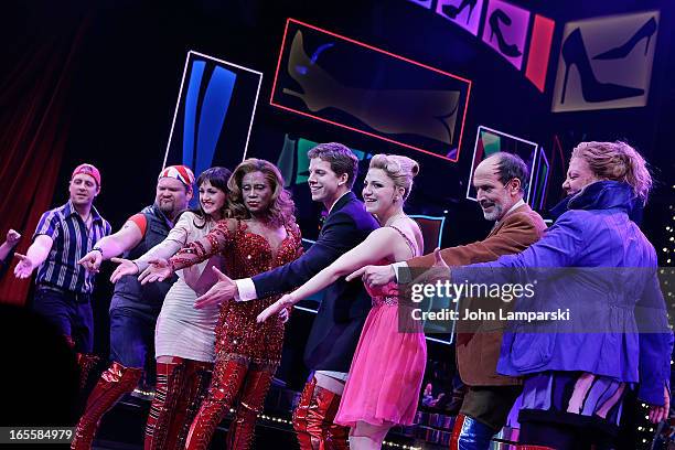 Billy Porter ,Stark Sands and cast perform at the "Kinky Boots" Broadway Opening Night at the Al Hirschfeld Theatre on April 4, 2013 in New York City.