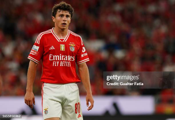 Joao Neves of SL Benfica during the Liga Portugal Betclic match between SL Benfica and Vitoria SC at Estadio da Luz on September 2, 2023 in Lisbon,...