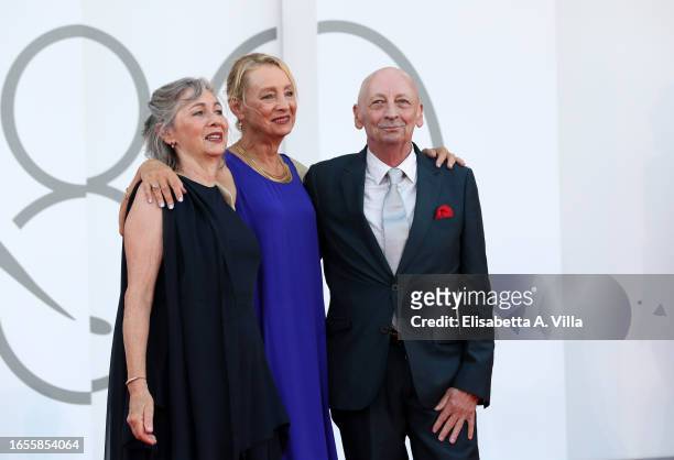 Alexander Bernstein, Nina Bernstein Simmons and Jamie Bernstein attend a red carpet for the movie "Maestro" at the 80th Venice International Film...