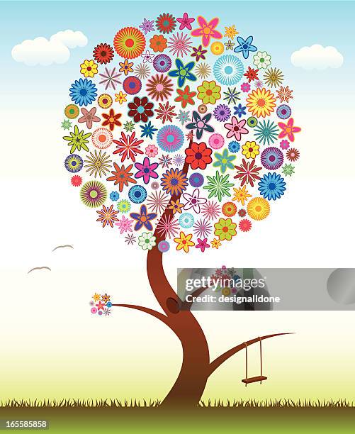 magical flower tree - porch swing stock illustrations