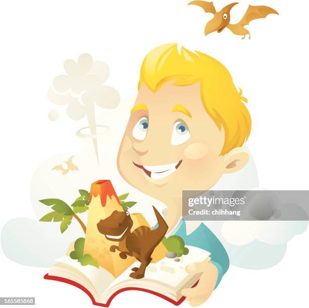 history of evolution - boy reading stock illustrations