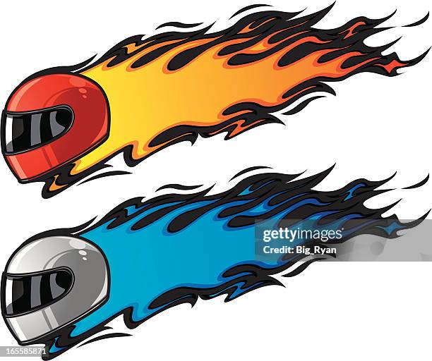 flame helmet - burning motorcycle stock illustrations