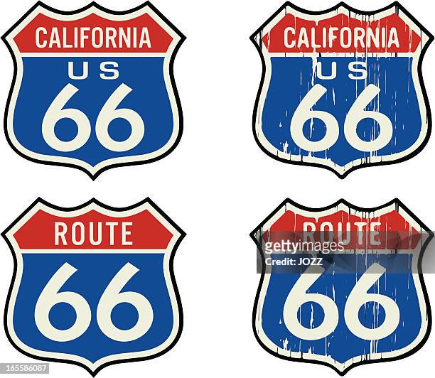 illustrazioni stock, clip art, cartoni animati e icone di tendenza di route 66 segno di colore - route 66