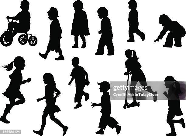 für kinder - silhouette mädchen rennen stock-grafiken, -clipart, -cartoons und -symbole