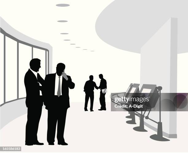 business contacts vector silhouette - calling from window stock illustrations