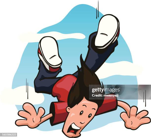 terrified guy rapidly falling through the sky toward earth - stratosphere flight stock illustrations