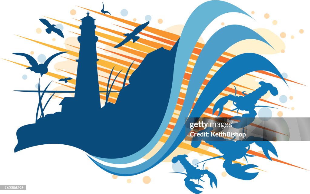 Lighthouse Design With Lobsters And Seagulls High-Res Vector Graphic ...