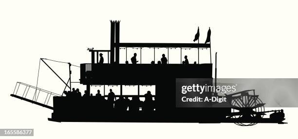 paddle boat vector silhouette - steamer stock illustrations