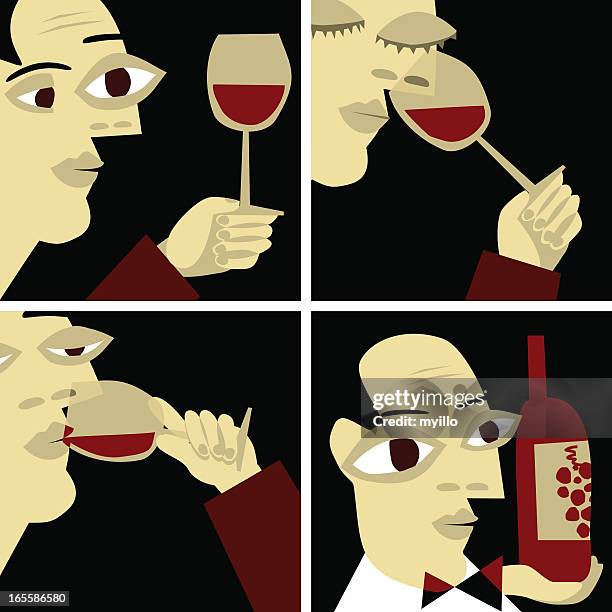 ilustraciones, imágenes clip art, dibujos animados e iconos de stock de los vinos, el sommelier gourmet ilustración vectorial vino - oler comida