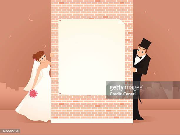ilustraciones, imágenes clip art, dibujos animados e iconos de stock de boda anuncio de póster - just married