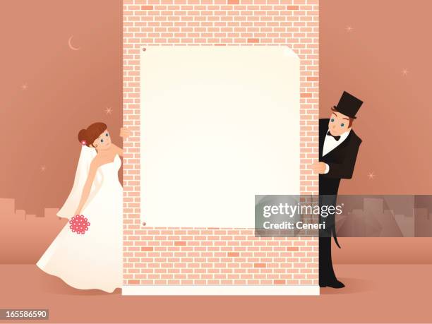 wedding announcement poster - mature adult couple stock illustrations