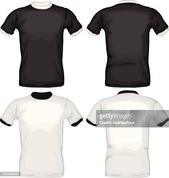 schwarzen und weißen ring t-shirts vorne und hinten - t shirt stock-grafiken, -clipart, -cartoons und -symbole