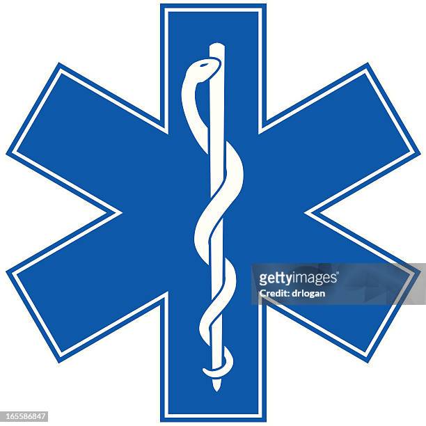 ilustraciones, imágenes clip art, dibujos animados e iconos de stock de medicina de emergencia símbolo de la estrella de vida - servicios de urgencias y rescate