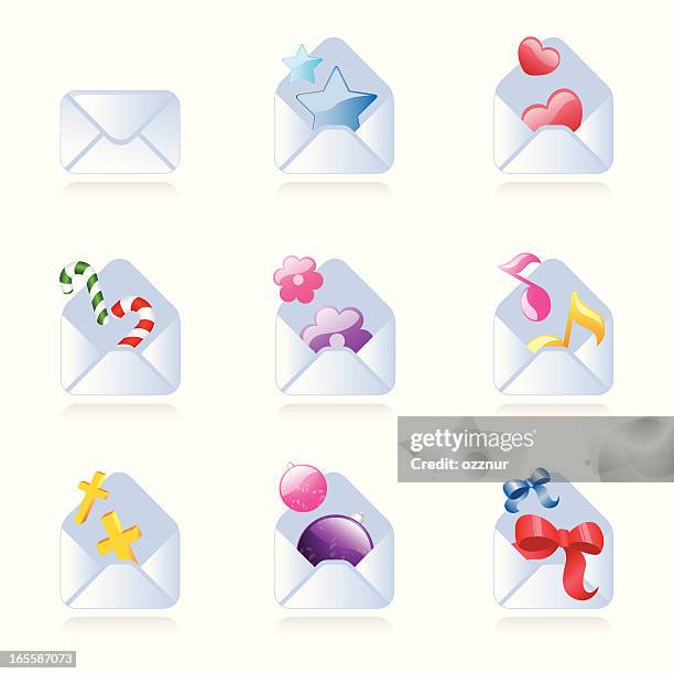 letter icon set - post office mail sorting stock illustrations