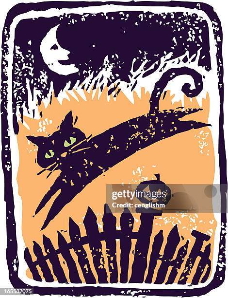 halloween cat - gibbous moon stock illustrations