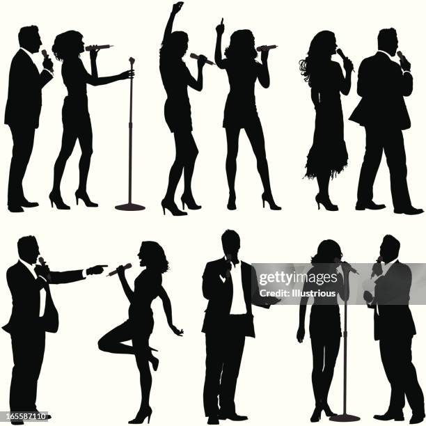 ilustraciones, imágenes clip art, dibujos animados e iconos de stock de silueta de cantante - maestro de ceremonias